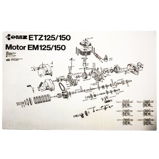 Explosionszeichnung Motor MZ ETZ125, ETZ150