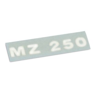 Aufkleber / Emblem / Schriftzug "MZ 250" weiß Werkzeugkastendeckel / Sitzbank MZ TS250, ETS250 Trophy Sport